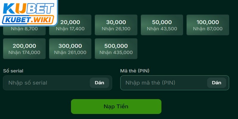 Nạp tiền Kubet cực kỳ linh hoạt nhờ muôn vàn hình thức tiện lợi